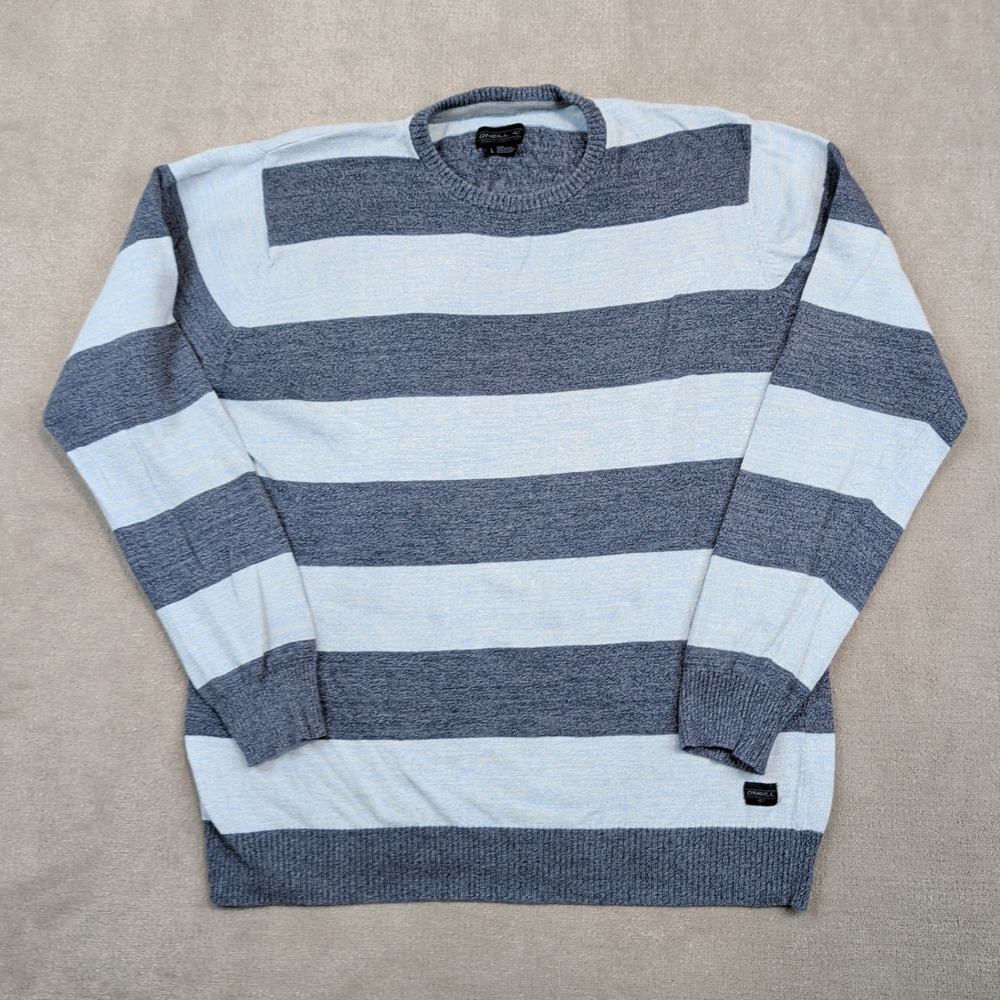 O'Neill Coastal Surf Striped Sweater Size Large Blue White 100% Cotton Knit